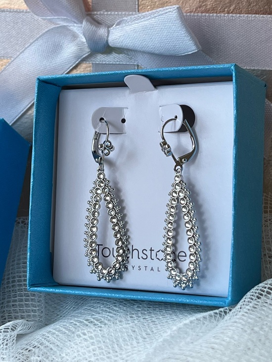 Touchstone Crystal Jewelry - TSC Swarovski Aspire Silver Crystal Teardrop Dangle Earrings
